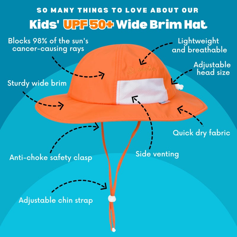 SwimZip Wide Brim Sun Hat | UPF 50+ Protection for Baby, Toddler, and Kids Orange - Image 2